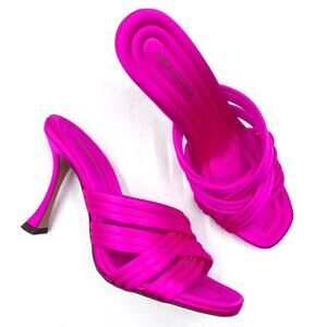 Aquazzura Oahu Strappy Heels Sandals Hot Pink Satin Crossover Strap Sz 38 / 8‎